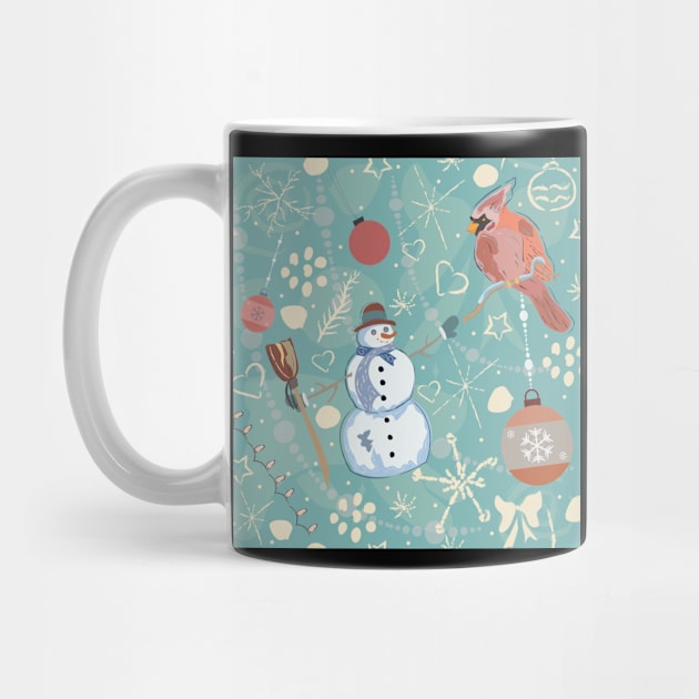 Snowman and Cardinal by Kristina Stellar Scandinavian Land